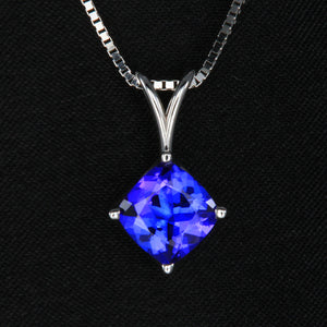 14k White Gold Square Cushion Tanzanite Pendant 1.71 Carats