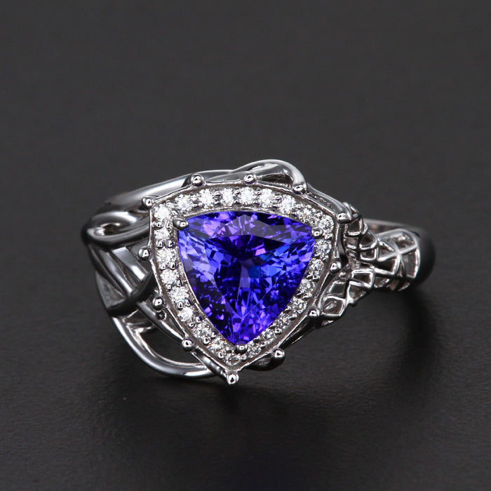 White Gold Trilliant Tanzanite and Diamond Ring 
