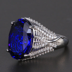 14K White Gold Large Oval Tanzanite and Diamond Ring 15.42 Carats