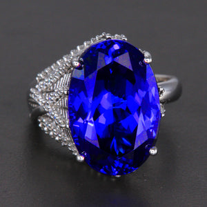 White Gold Large Oval Tanzanite and Diamond Ring