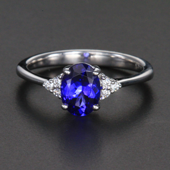 14k White Gold Oval Tanzanite Ring with Diamonds 1.24 Carats