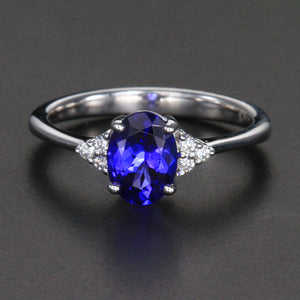 14k White Gold Oval Tanzanite Ring with Diamonds 1.24 Carats