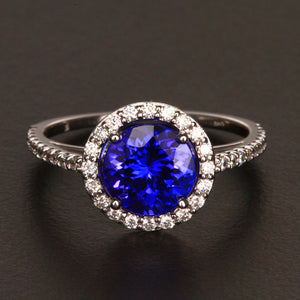 14k White Gold Round Tanzanite and Diamond Ring 2.05 Carats