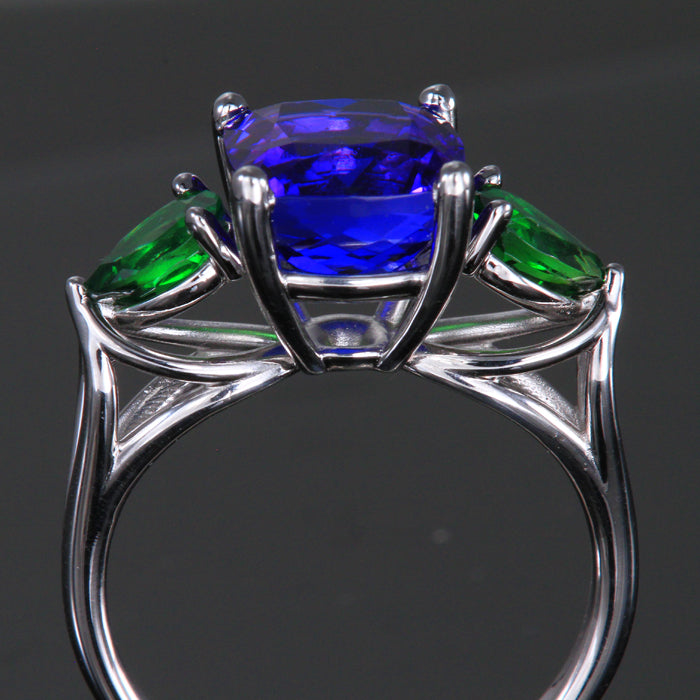 14k White Gold Tanzanite and Tsavorite Ring 4.32 Carats