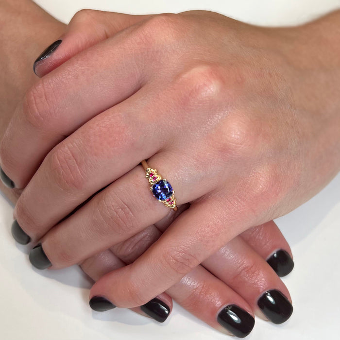 14k Yellow Gold Tanzanite and Ruby Ring 1.10 Carats* - Tanzanite