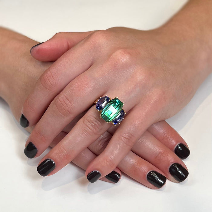 18K Yellow Gold Tourmaline and Tanzanite Ring 12.12cts