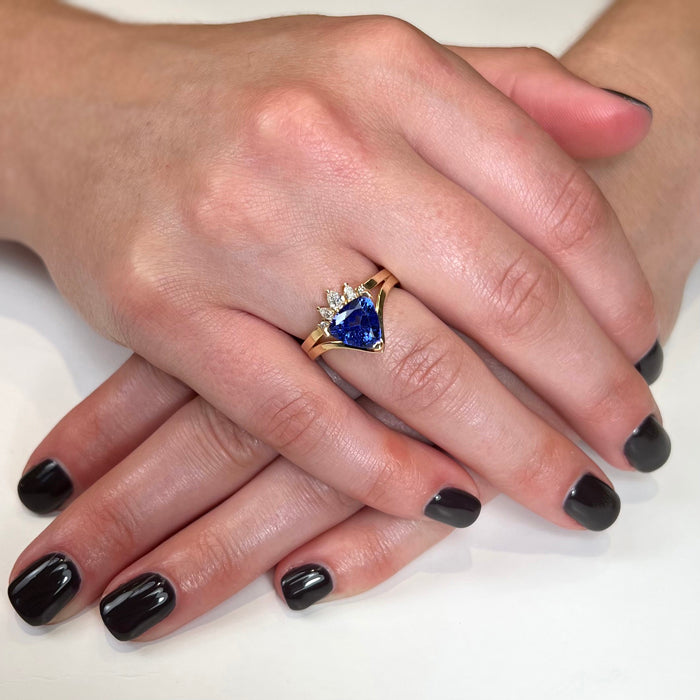 14K Yellow Gold Trilliant Tanzanite and Diamond Ring 2.74 Carats Designed by Christopher Michael