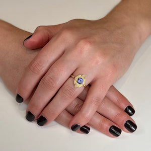 14k Yellow Gold Round Tanzanite and Diamond Ring .93 Carats