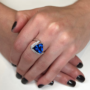 14K White Gold Trilliant Tanzanite and Diamond Ring 5.55 Carats