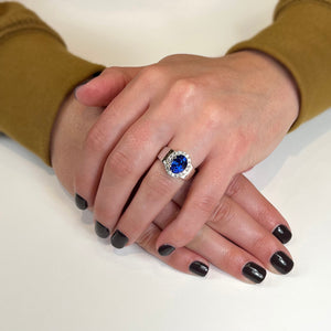 14K White Gold Oval Tanzanite and Diamond Halo Ring 3.88 Carats (ON HOLD)
