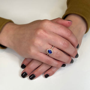 14k Rose Gold Oval Tanzanite and Diamond Halo Ring 1.58 Carats