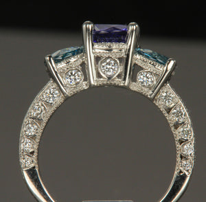 Platinum Tanzanite and Blue Zircon Ring 1.32 Carats