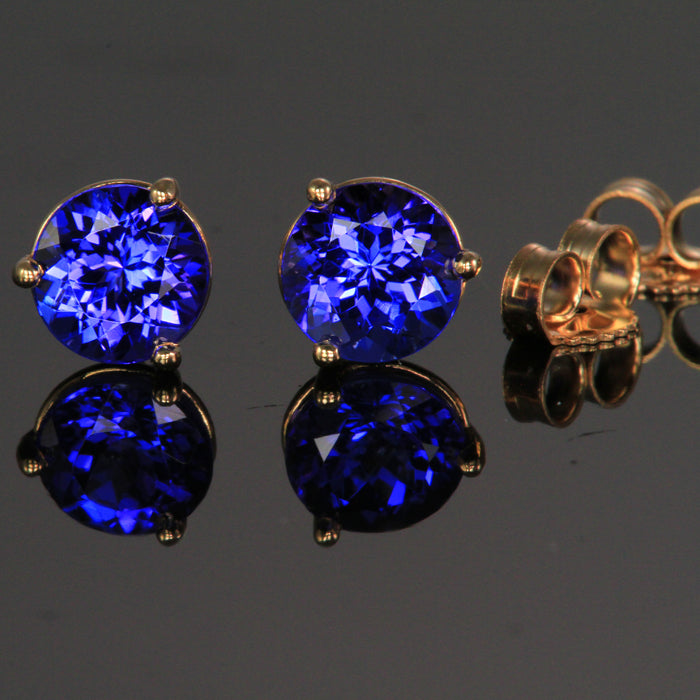 14K Yellow Gold Tanzanite Stud Earrings 2.09 Carats 6mm