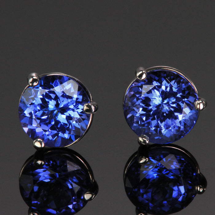 14K White Gold Round Brilliant Cut Tanzanite Stud Earrings 7mm
