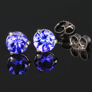 Violet Blue Round Tanzanite Stud Earrings  1.25 Carats