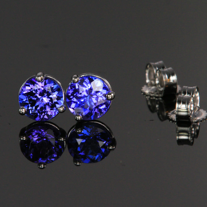 14k White Gold Round Tanzanite Stud Earrings 5mm 1.05 Carats