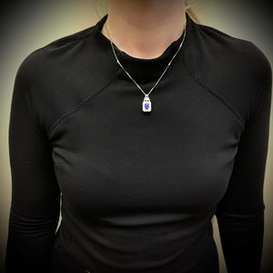 14K White Gold Emerald Cut Tanzanite Pendant with Diamonds 1.98 Carats