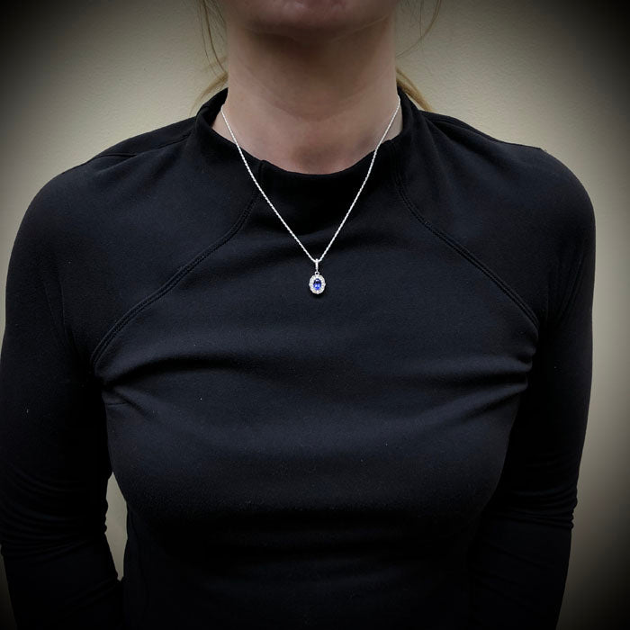 14K White Gold Oval Tanzanite and Diamond Pendant 1.05 Carats