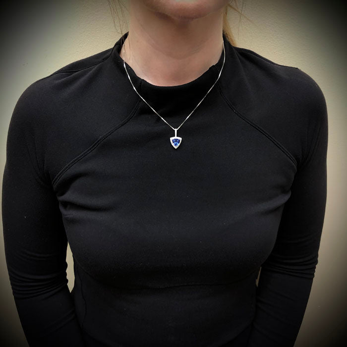 14k White Gold Trilliant Tanzanite and Diamond Pendant 2.80 Carats