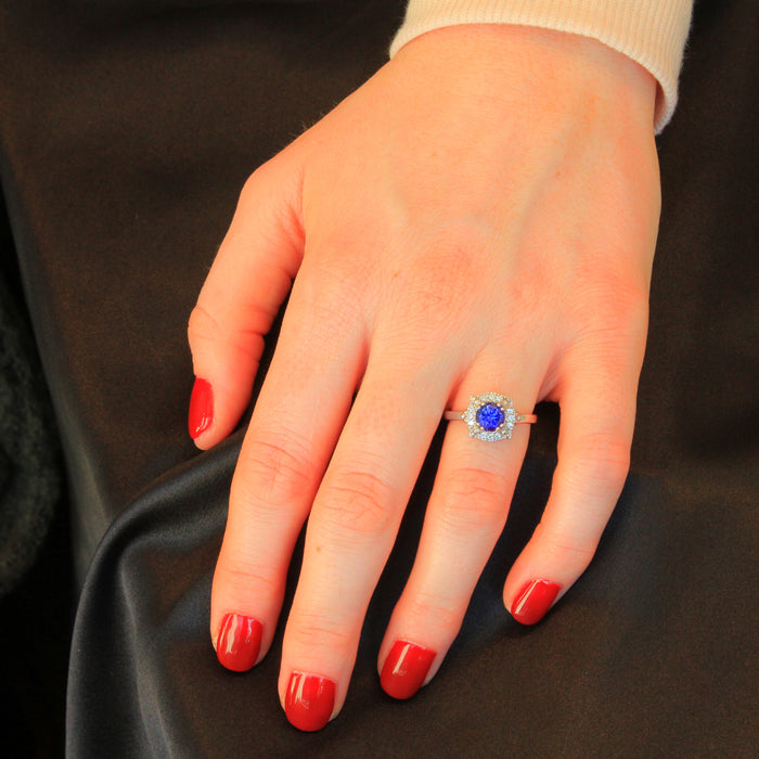 14K White Gold Round Tanzanite and Diamonds Christopher Michael Design 1.28 Carats