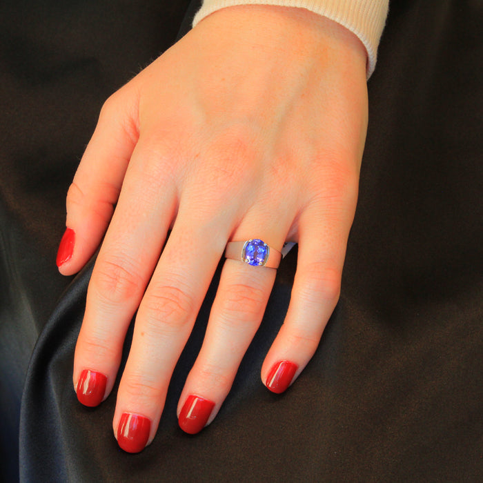 14K White Gold Wide Cathedral Tanzanite Ring 2.38 Carats