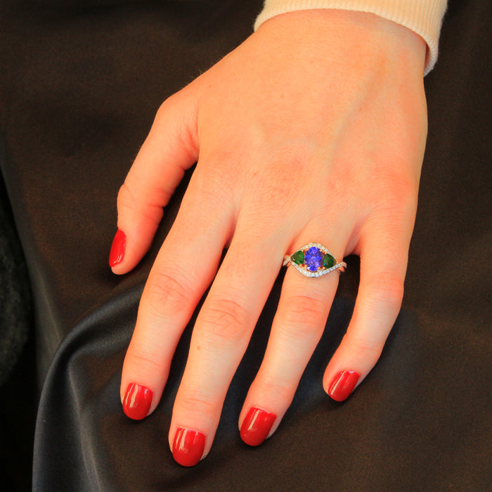 14K White & Rose Gold Tanzanite & Tsvorite Ring 1.65 Carats
