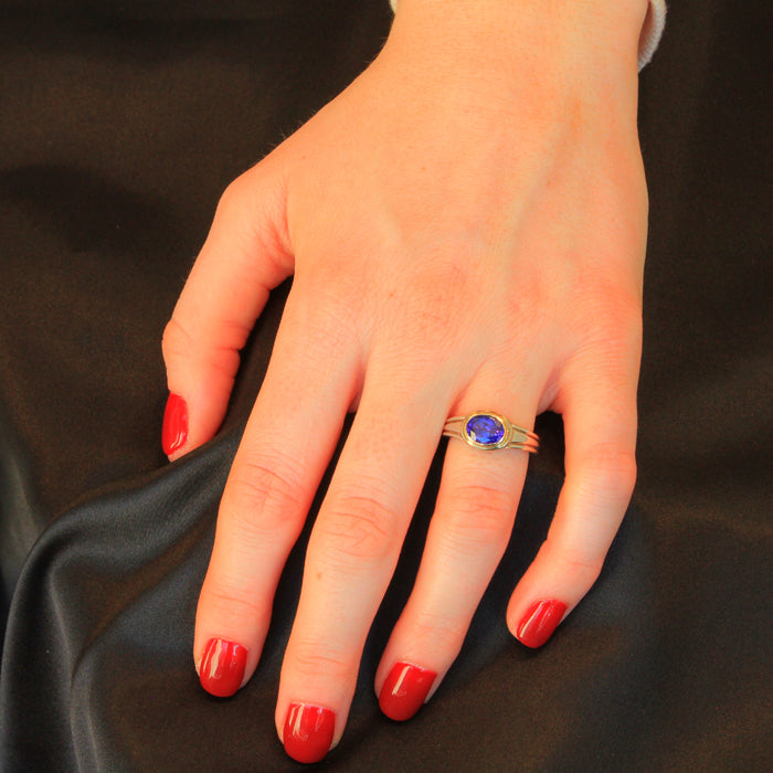 Sterling Silver and 14K Yellow Tanzanite Ring 1.59 Carats