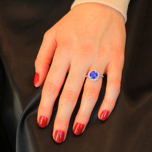 14K White Gold Tanzanite and Diamond Ring 3.15 Carats Designed by Christopher Michael