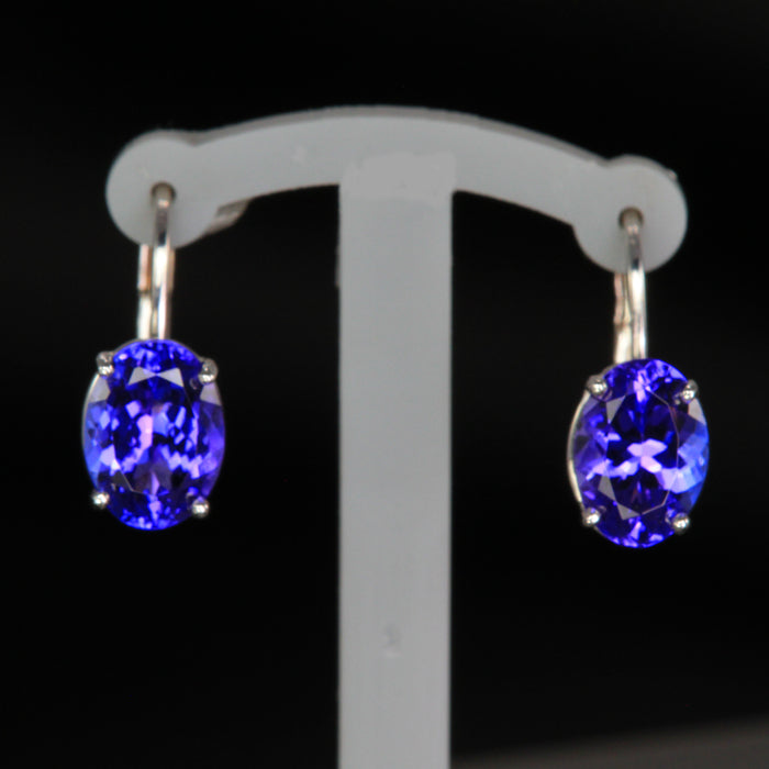 14K White Gold Oval Leverback Tanzanite Earrings 2.64 Carats
