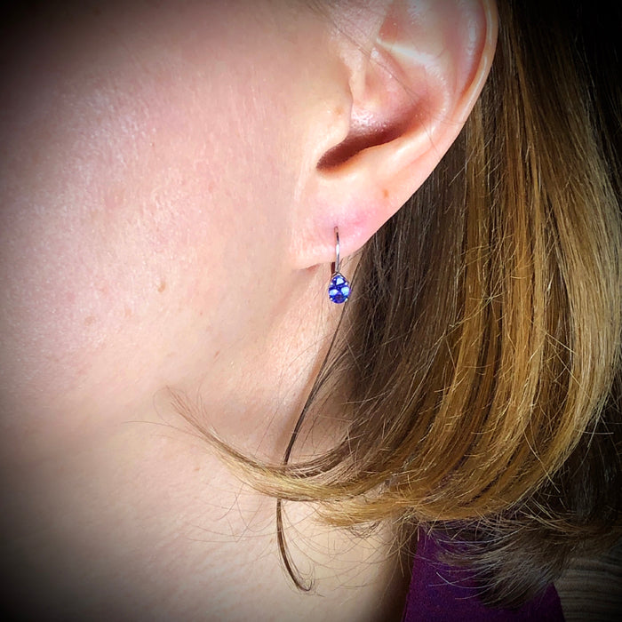 14K White Gold Oval Lever Back Tanzanite Earrings