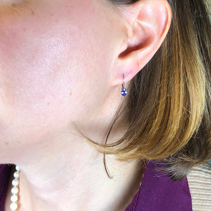 14K White Gold Oval Lever Back Tanzanite Earrings 1.90 Carats