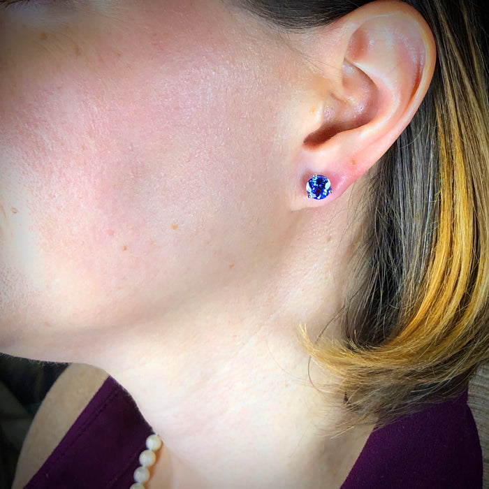 14K White Gold Round Brilliant Stud Earrings 7.5mm