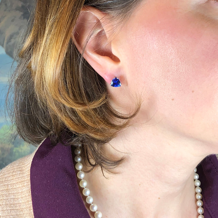 14k White Gold Trilliant Tanzanite Earrings 3.76 Carats 8mm