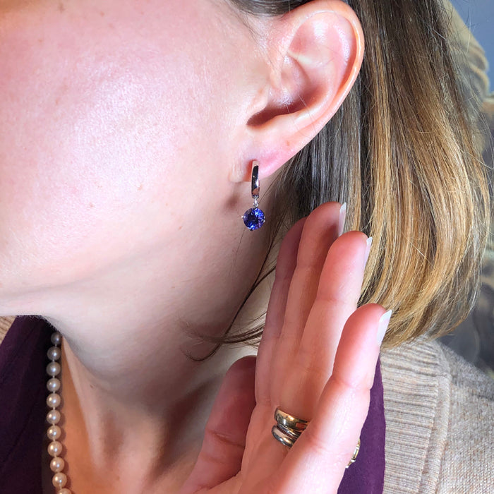 14K White Tanzanite Huggie Earrings 3.48 Carats