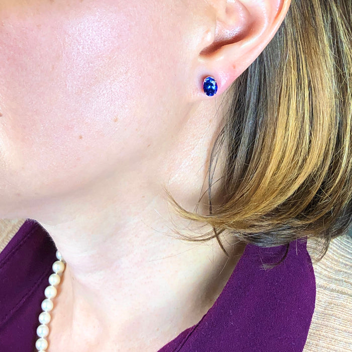 14k White Gold Stud Tanzanite Earrings 3.75 Carats