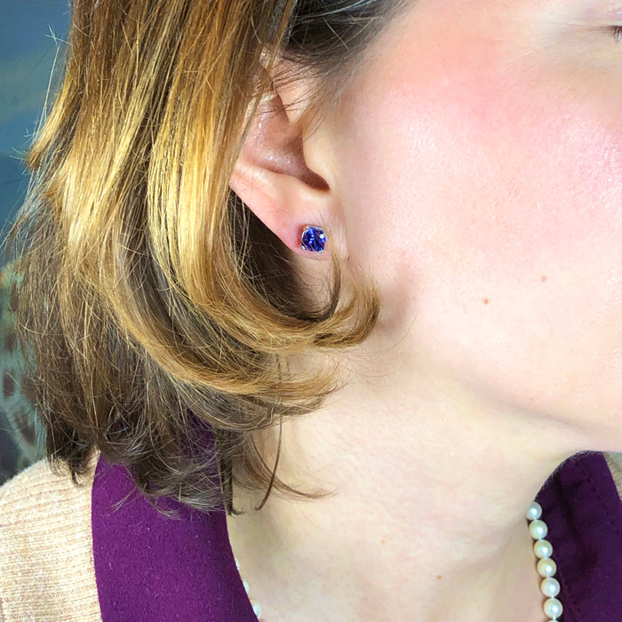 14K White Gold Square Cushion Cut Tanzanite Earrings 2.45 Carats