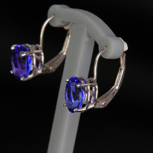 14K White Gold Oval Leverback Tanzanite Earrings 2.64 Carats