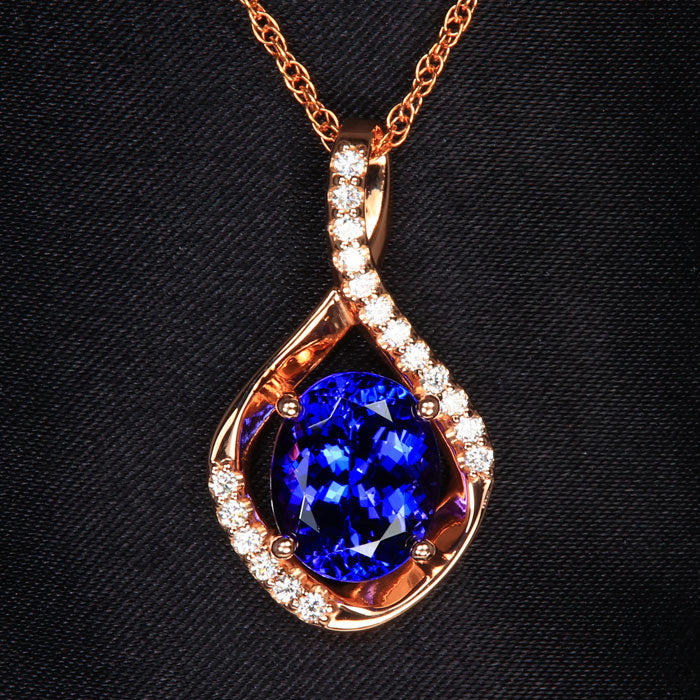 14k Rose Gold Oval Tanzanite and Diamond Pendant