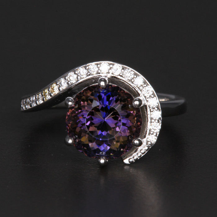 14k White Gold Natural Unheated Tanzanite and Diamond Ring 4.47 Carats designed by Christopher Michael