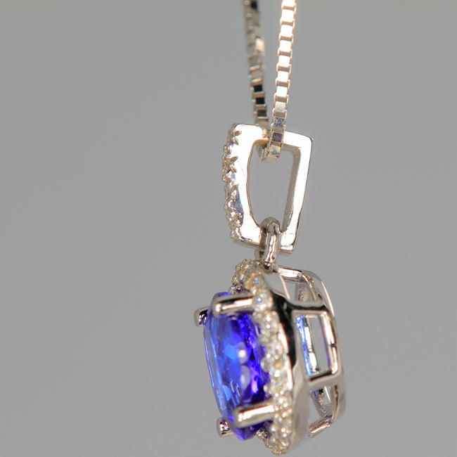 Vivid Color Tanzanite Halo Pendant 1.78 Carats  