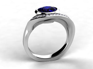 Oval Bluish Violet Vivid Color Tanzanite and Diamond Ring