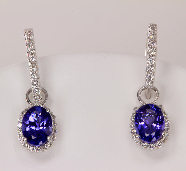 Diamond Lever Back Earring With Fine Oval Tanzanites