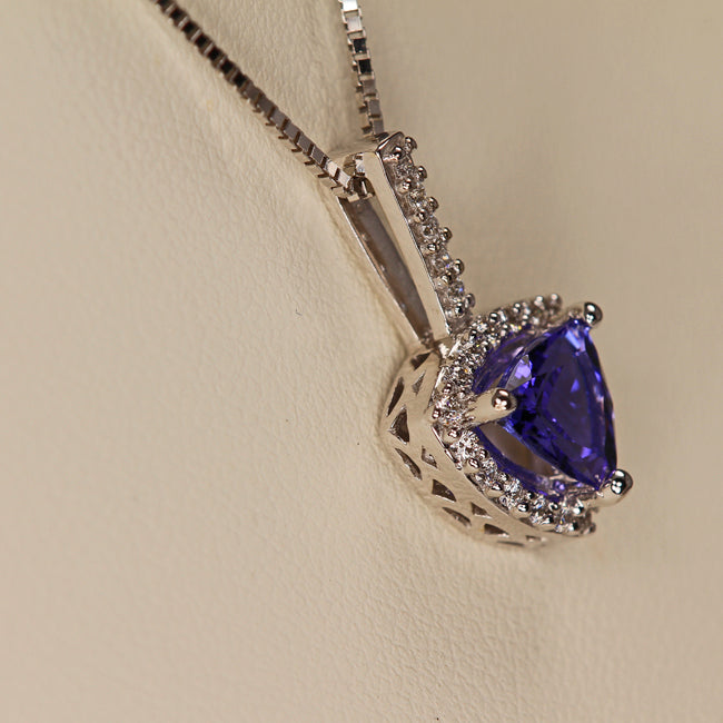 Trilliant Tanzanite 1.17 Carat and Diamond Pendant