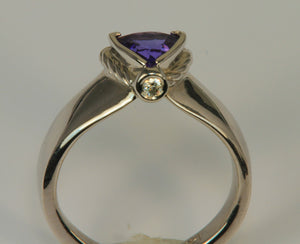 Christopher Michael Designed Trilliant Tanzanite Ring With Diamond