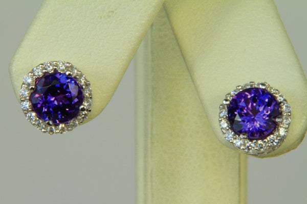 Round Tanzanite Earrings With Exceptional Color Weighs 2.10 Carats