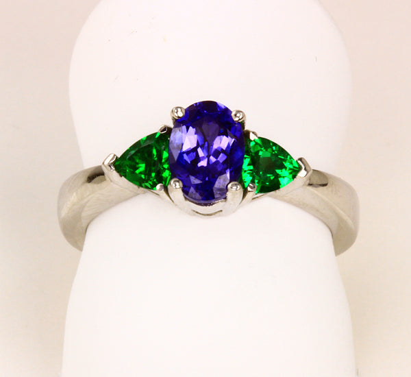 Tanzanite Ring  Accented by Tsavorite Garnet Trilliants