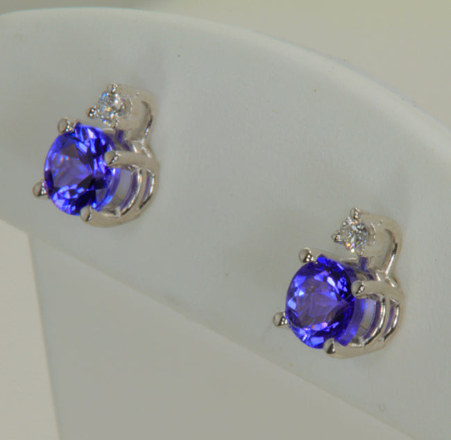 Round Tanzanite & Diamond Stud Earrings 1.25 Ct.