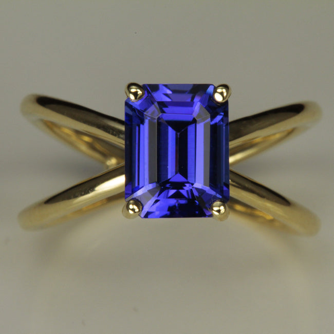 Exceptional Tanzanite Emerald Cut Set in 14kt Yellow Gold
