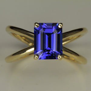 Exceptional Tanzanite Emerald Cut Set in 14kt Yellow Gold