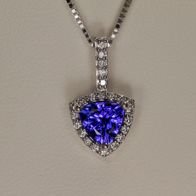 Trilliant Tanzanite 1.17 Carat and Diamond Pendant